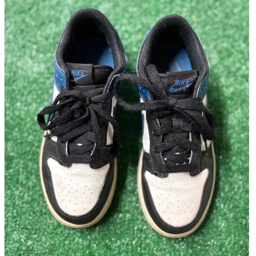 Nike Dunk Low Kids Shoes Black White Blue Leather Swoosh Casual Sneakers